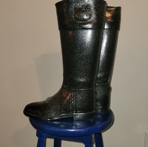 Black sparkly hello Kitty rain boots size 8